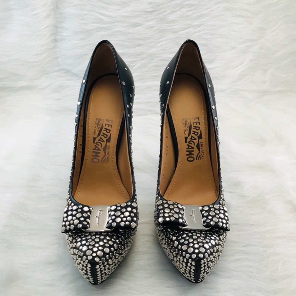 Salvatore Ferragamo Black and White Studded Women's Shoes